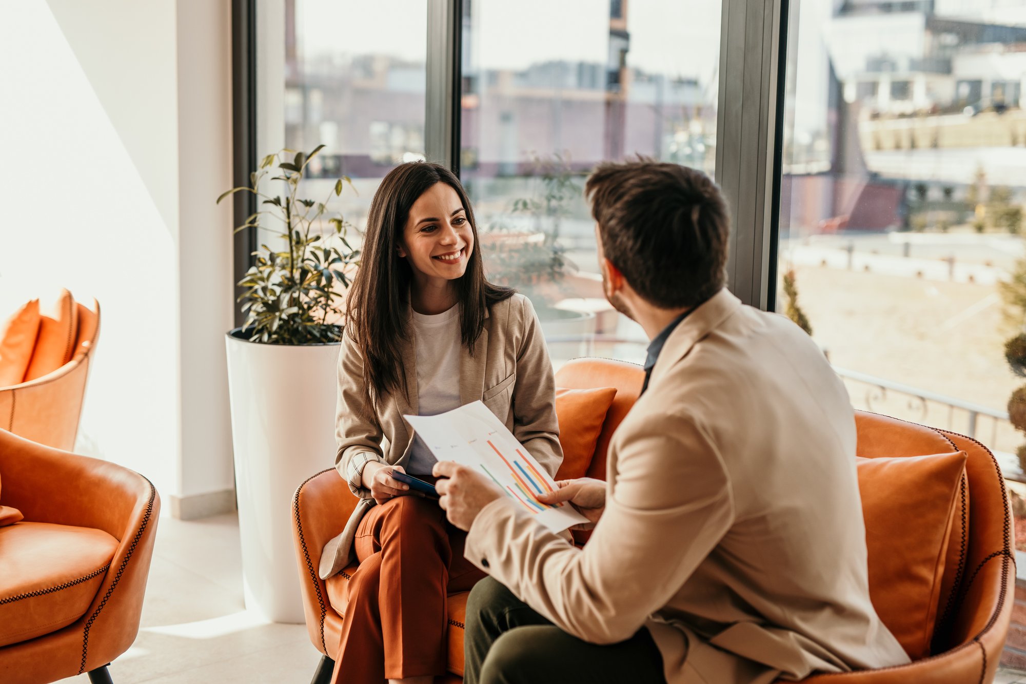 business people smiling